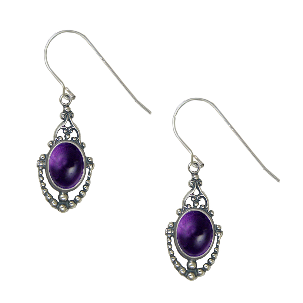 Sterling Silver Victorian Amethyst Drop Dangle Earrings